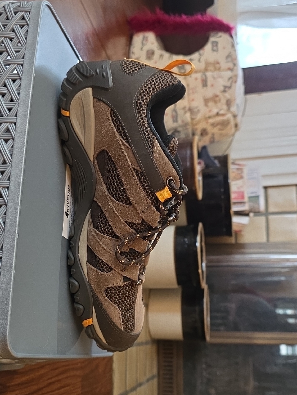 Merrell Brown and Orange Mesh Suede Trail Sneaker